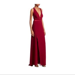 Halston Asymmetric Drape Sleeveless V-Neck Gown